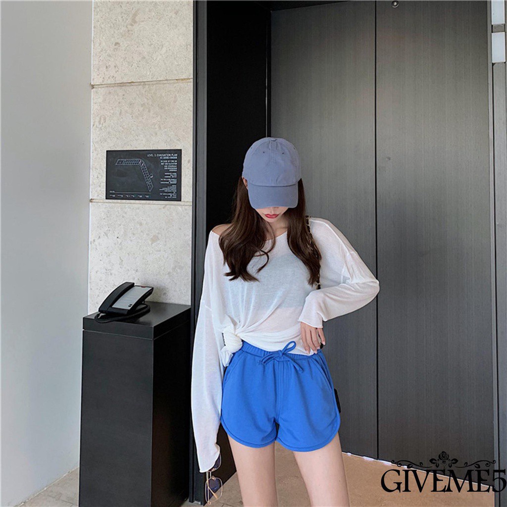 Giveme Quần Short Lưng Cao Màu Trơn Có Túi Và Dây Rút Thời Trang Mùa Hè Cho Nữ