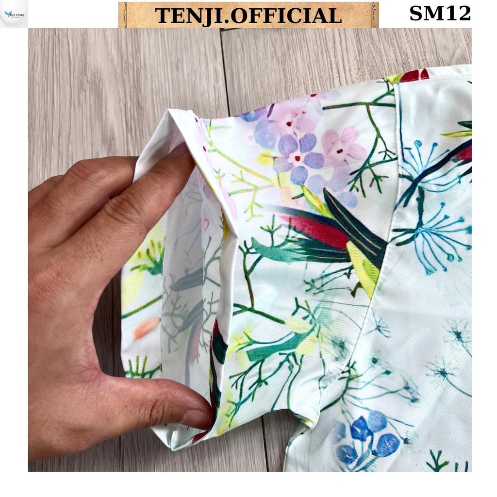 Áo sơ mi nam TENJI SM12 Chất phi lụa họa tiết dáng rộng nhiều mẫu size (M- XL)