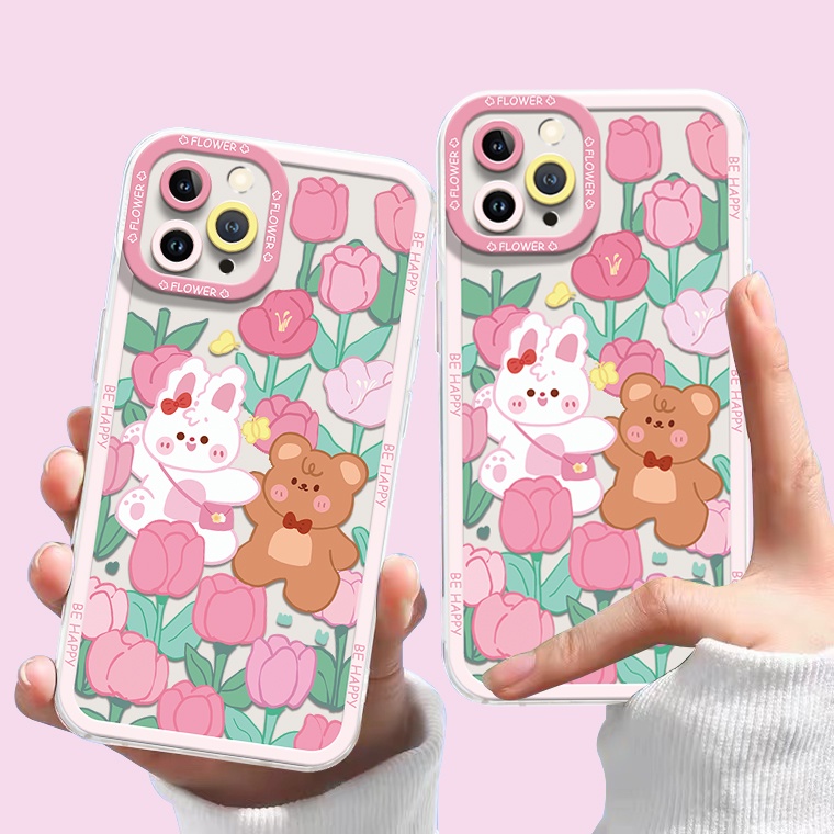Ốp Điện Thoại TPU Dẻo Trong Suốt Họa Tiết Hoa &amp; Thỏ Dễ Thương Cho IPhone 14 12 13 6 6S 7 8 14 Plus X XS XR 11 Pro Max