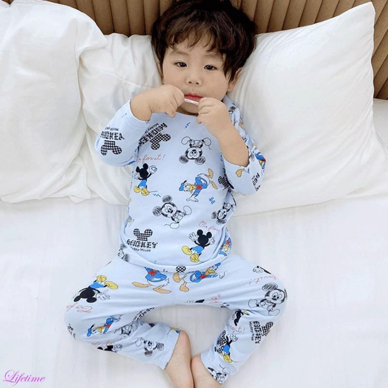 Bộ Đồ Ngủ Cotton Hai Lớp Thoáng Khí Họa Tiết Hoạt Hình Dành Cho Bé