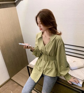 ÁO SƠ MI TÀ LỆCH KÈM BELT