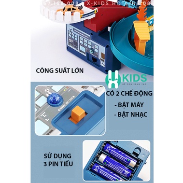 Bộ đồ chơi đường đua khủng long siêu tốc kết hợp garage đỗ xe ô tô 5 tầng kích thước lớn cho bé