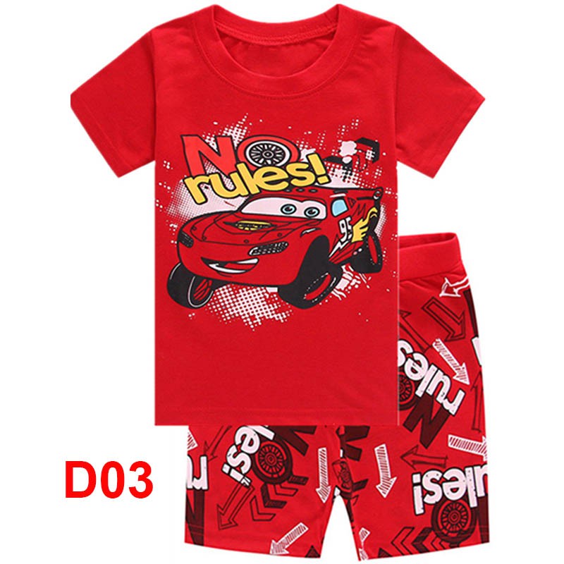Set đồ ngủ 2 món áo thun tay ngắn in họa tiết xe hơi hoạt hình 95 và quần đùi dành cho bé trai 1-7 tuổi