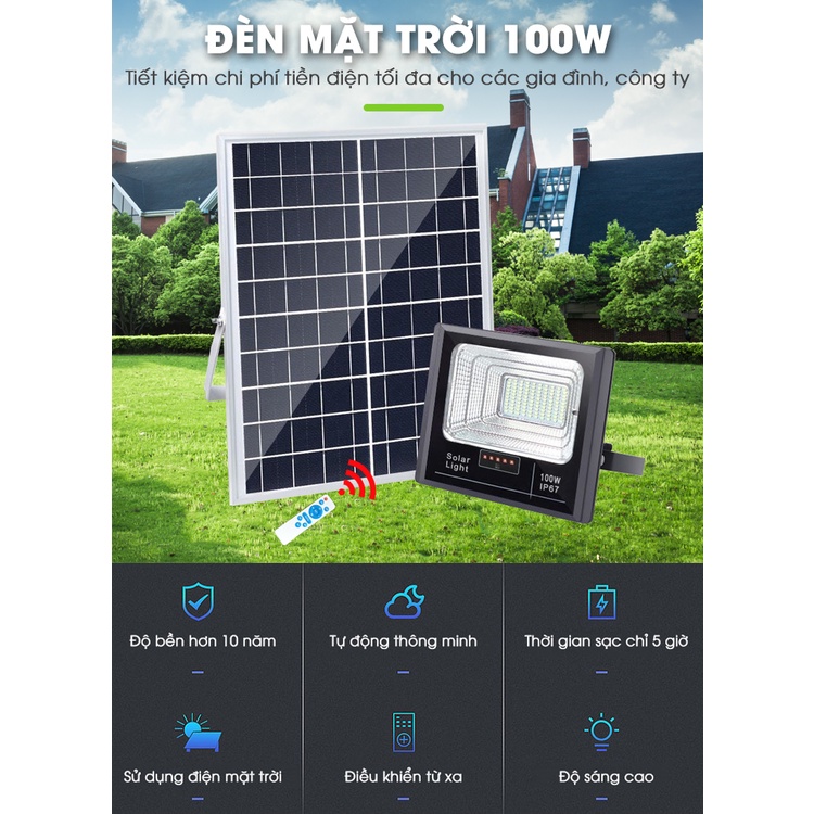 Đèn Năng Lượng mặt trời 500W - 300W - 200W - 100W - 60W Cao Cấp Siêu Sáng Có LED Báo Pin, kích thước lớn, BH đến 2 Năm