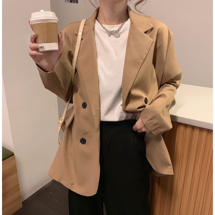 ao Blazer nữ 2 lớp túi nắp Hàn Quốc - Áo vest màu đen ulzzang | BigBuy360 - bigbuy360.vn