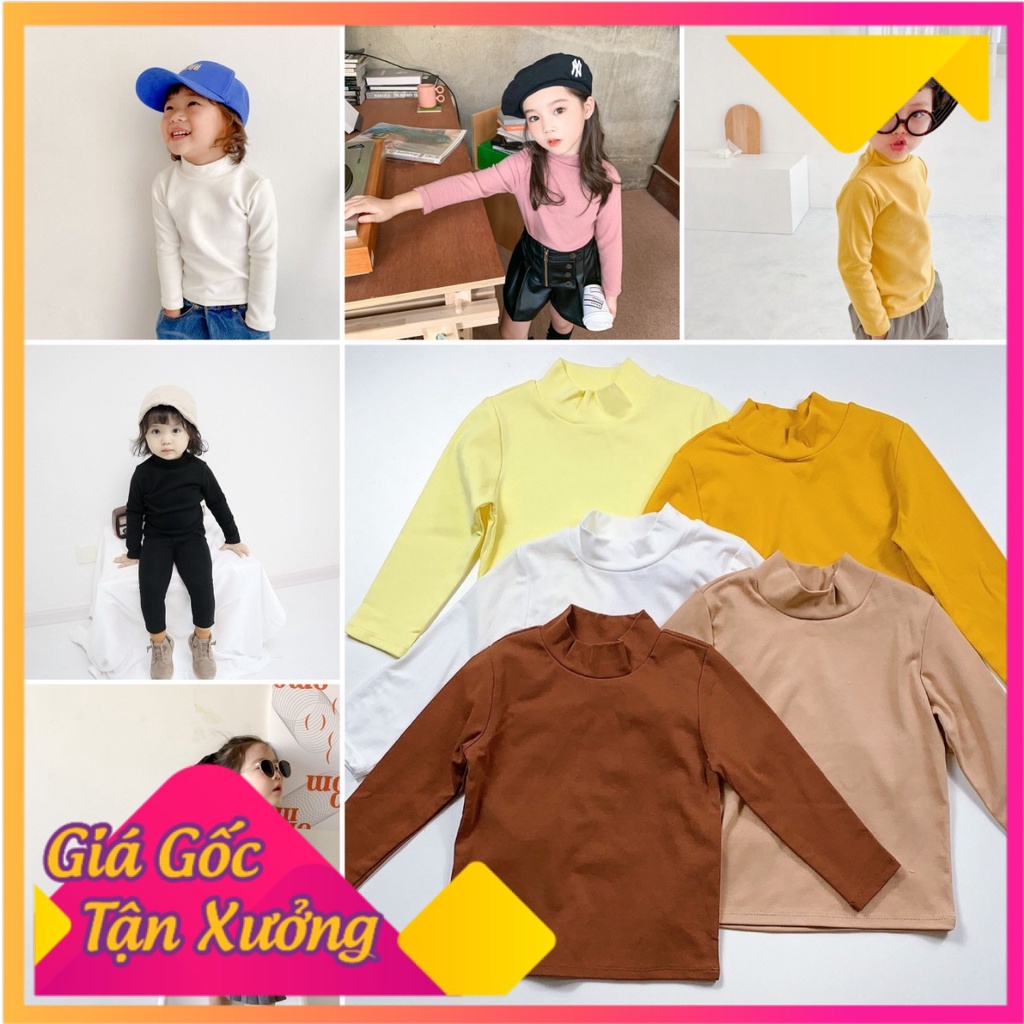 Áo phông bé gái và bé trai 1- 5 tuổi trơn cao cổ nhiều màu, Áo giữ nhiệt cho bé chất liệu cao cấp cao giãn tốt