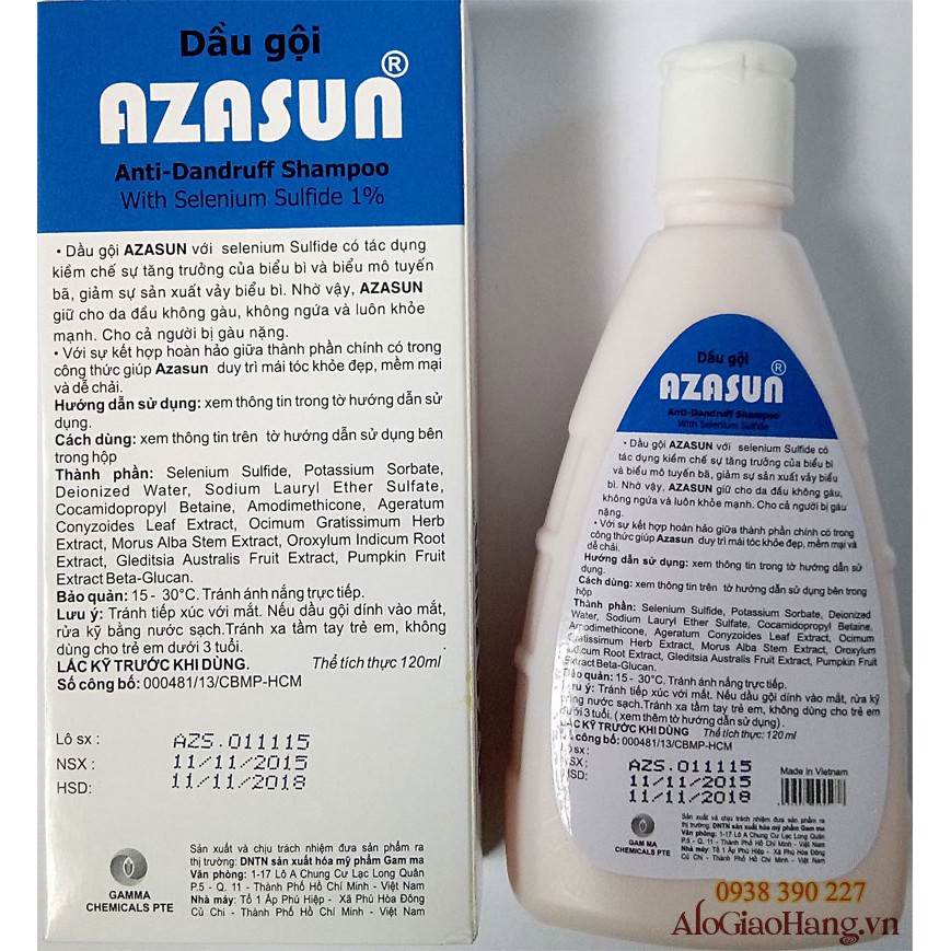 Azasun 1% - Dầu gội hỗ trợ điều trị gàu, viêm da đầu - Hàng chính hãng