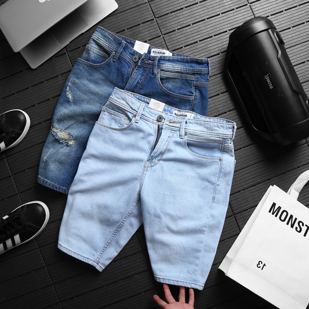 Quần short jean nam quần đùi jean nam rách gối nhẹ chất Denim co giãn phom Slim Fit chuẩn VNXK