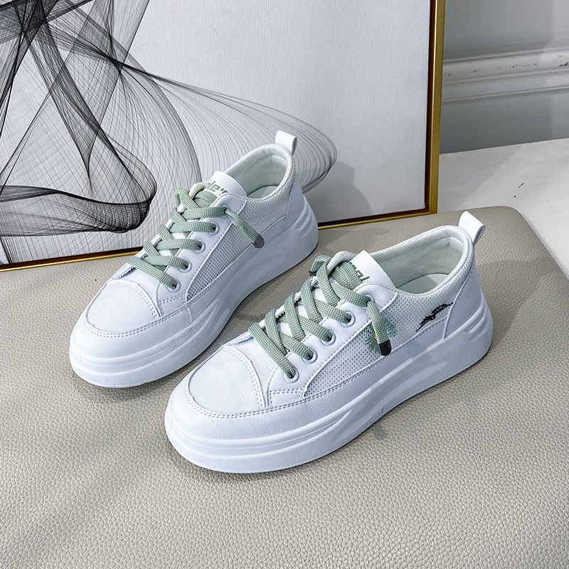 Giày thể thao nữ, sneaker nữ màu trắng da mềm phối lưới thêu hoa cúc phong cách Hàn Quốc