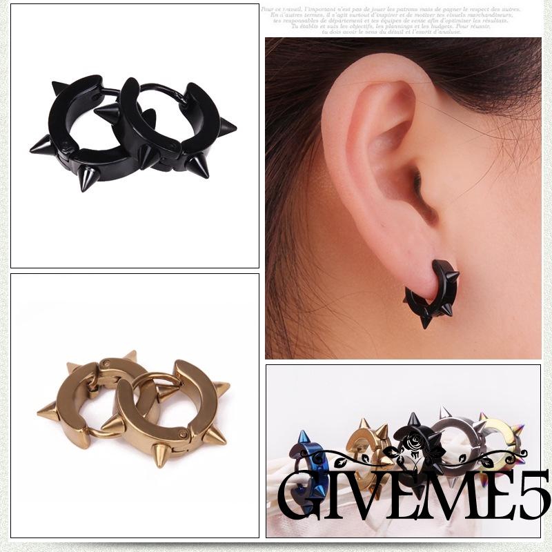 Cặp khuyên tai tròn phối đinh tán bằng thép Titan Unisex