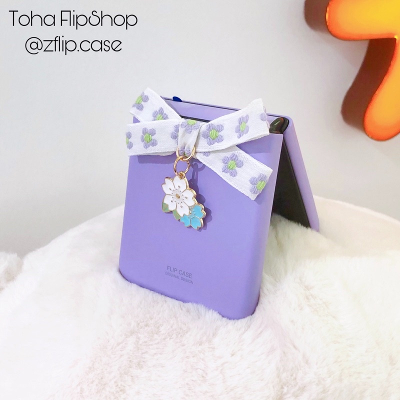 [HÀNG MỚI] Ốp Samsung Z Flip 3 / Z Flip 4 Nơ hoa tím + bộ dán màn hình và bản lề cực xinh / Z Flip3 / ZFlip3 / Z Flip4
