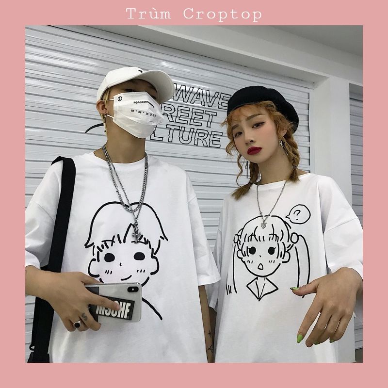Áo Thun Tay Lỡ Nam Nữ In Màu Trắng , Áo Đôi Phông Form Rộng Unisex