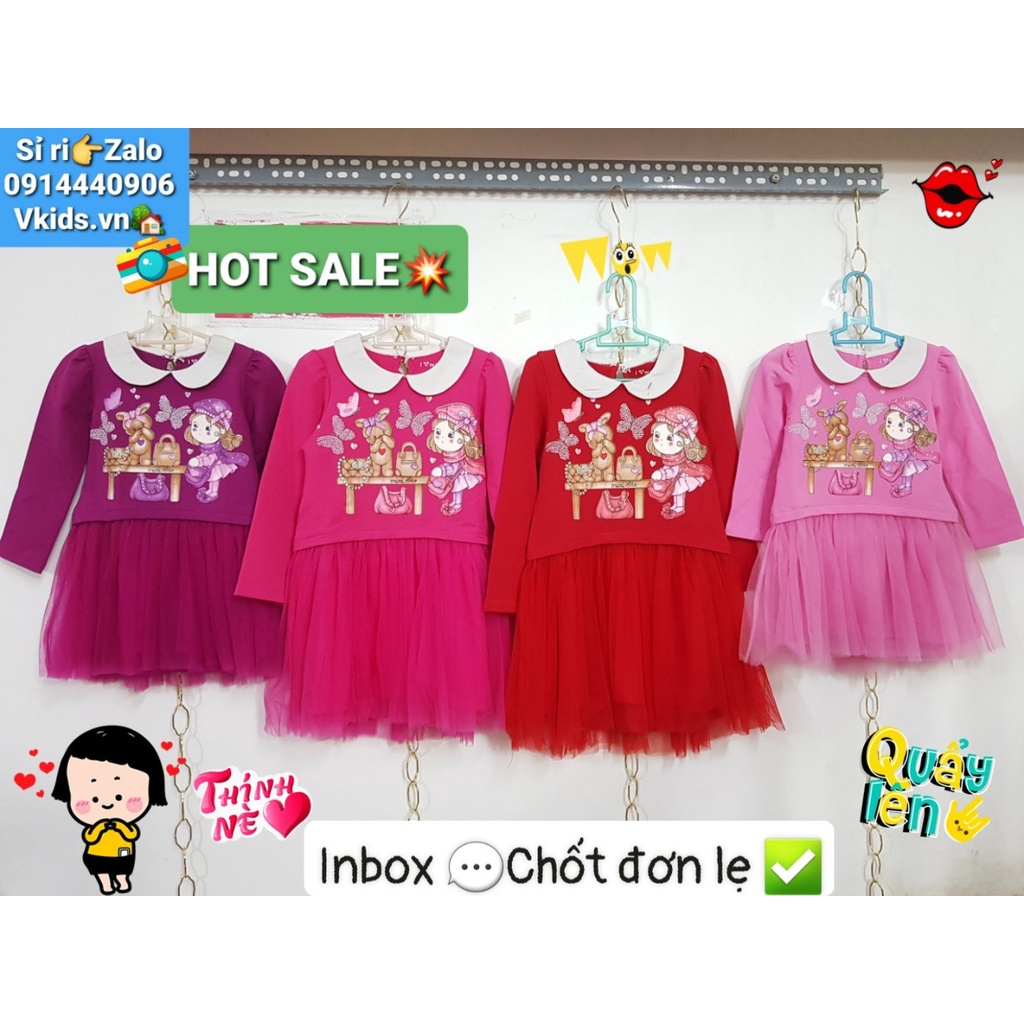 DG49K-VBG - Váy bé gái, chân ren, xinh đẹp sale hết nút, bé iu diện thêm đôi giày búp bê nhìn là mê