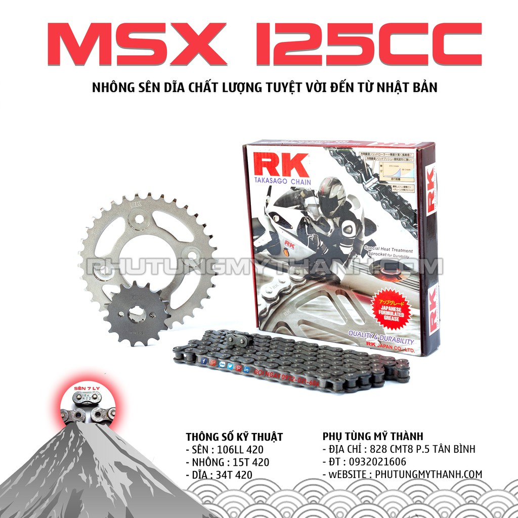 Nhông sên dĩa RK xe Honda MSX 125cc chính hiệu