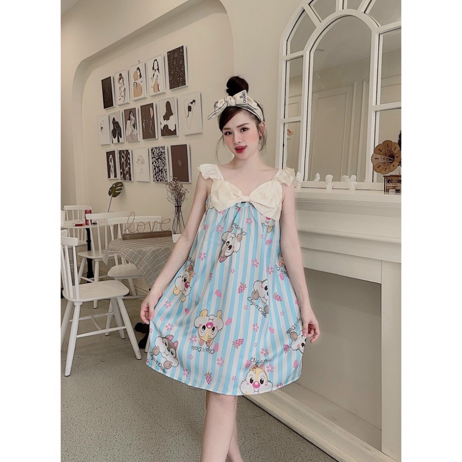 Váy ngủ nữ, váy hai dây xánh tiên mùa hè vải lụa ngọt ngào và dễ thương VS Shop Pro