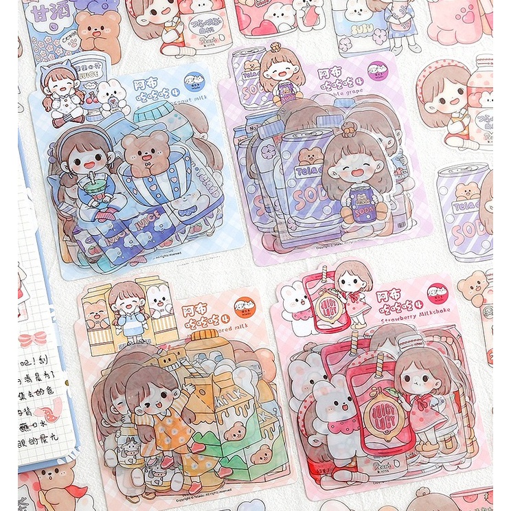 Túi 24 Sticker Hình Cô Gái Cute Dễ Thương Nhựa PET Không Thấm Nước Trang Trí Sổ, Nhật Ký, Vật Dụng Bullet Journal,...
