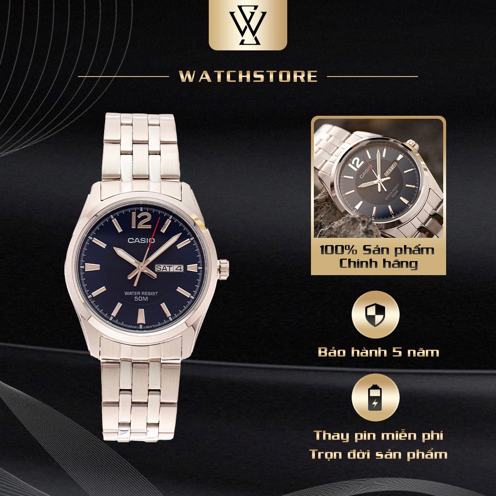Đồng Hồ Quartz Nam Casio WATCHSTORE MTP-1335D-2AVDF Thiết Kế Kính Khoáng 38mm, Dây Kim Loại, Vỏ Thép Không Gỉ