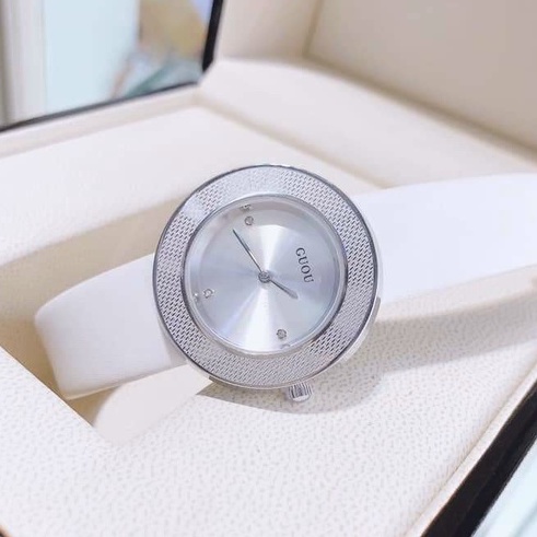Đồng hồ nữ dây da Guou chính hãng viền trơn mặt tròn 6013