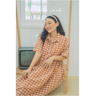 Đầm caro cam nâu