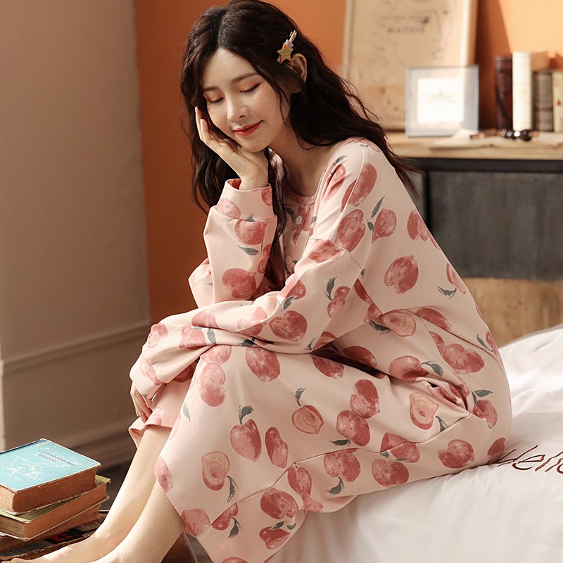 Váy Ngủ Dài Tay Mùa Thu Đông Chất Cotton Mềm Mịn, Mặc Xinh Dễ Thương | BigBuy360 - bigbuy360.vn
