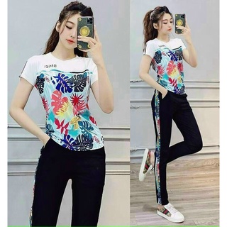 Bộ đồ nữ cotton phối họa tiết beo 3d chanh xả tt481_hàng chuẩn shop