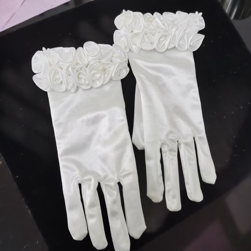 Găng Tay Vải Satin Đính Hoa Dùng Làm Đạo Cụ Chụp Ảnh Cho Cô Dâu