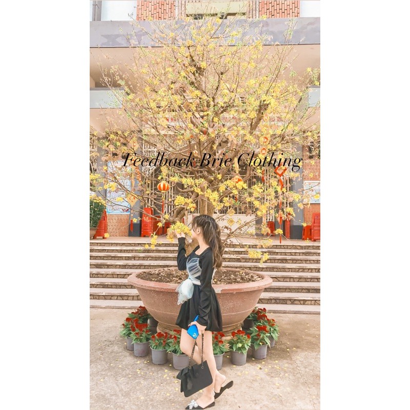 ĐẦM ĐEN XOÈ BỒNG CỔ VUÔNG PHỐI LƯỚI CHÉO | BigBuy360 - bigbuy360.vn