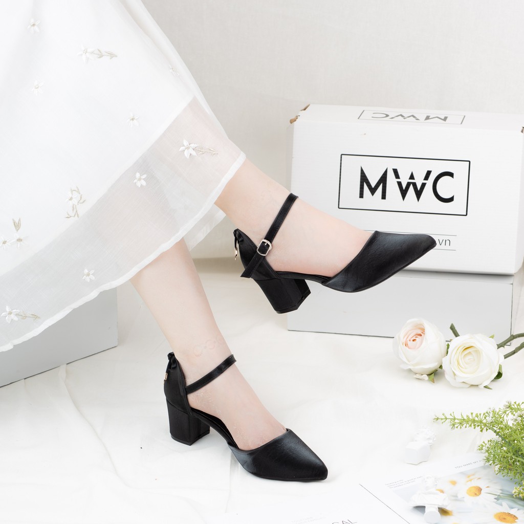 Giày Cao Gót Nữ MWC Mũi Nhọn Quai Hậu Lụa Satin NUCG-3970