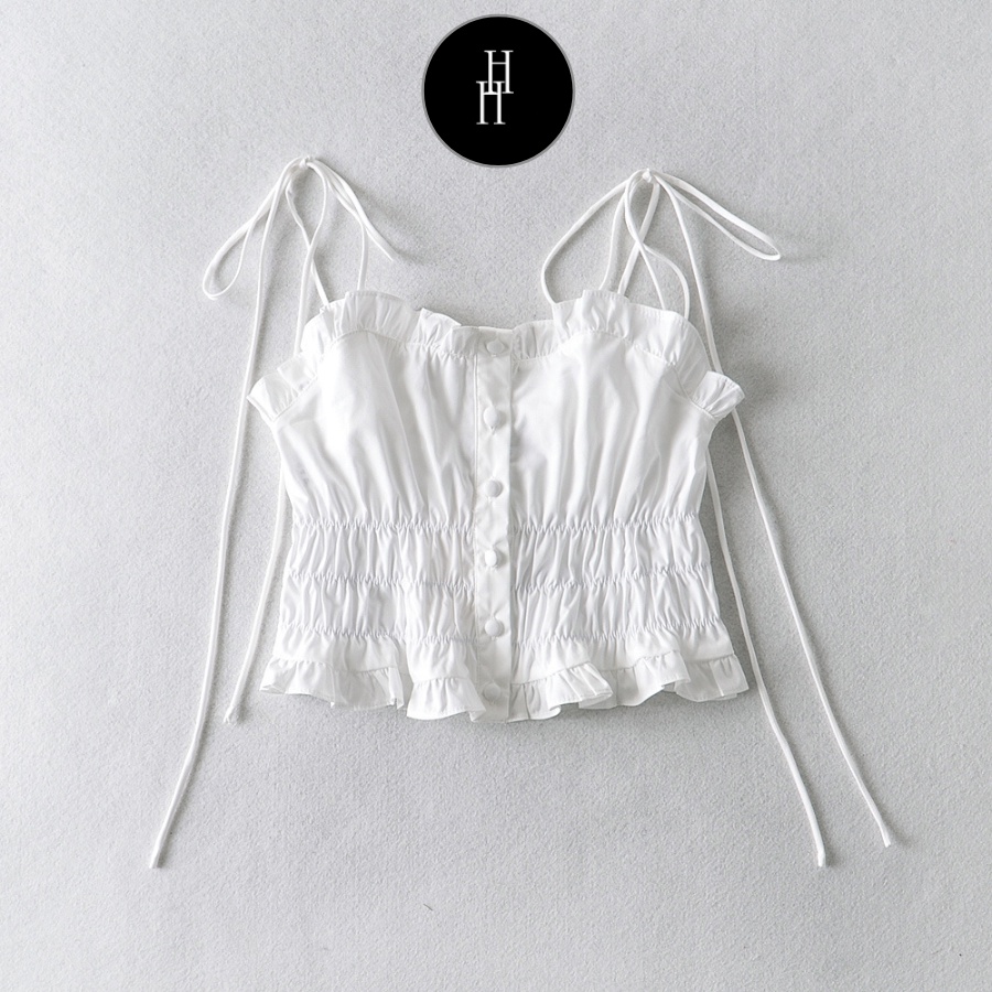 Áo croptop hai dây nút cài màu trắng HAC145 Hỉn Hỉn Store
