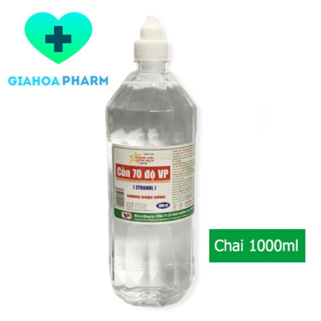 Cồn 70 độ Vĩnh Phúc chai 1000ml / 1L (sát trùng, rửa tay, rửa vết thương, dụng cụ, bề mặt) (Ethanol / ancol / alcohol)