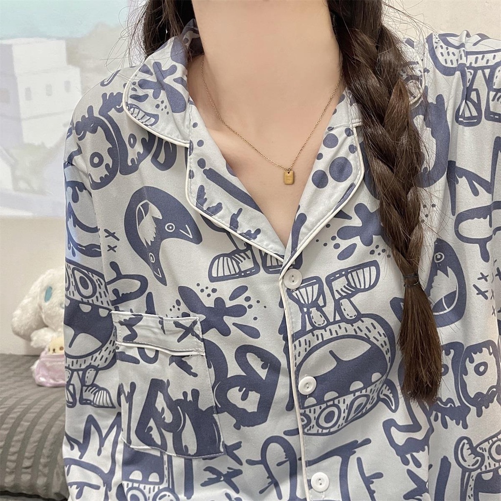 Bộ Đồ Ngủ Tay Dài Dáng Rộng Phong Cách Hàn Quốc Thời Trang Xuân Thu Chất Lượng Cao Cho Nữ La115