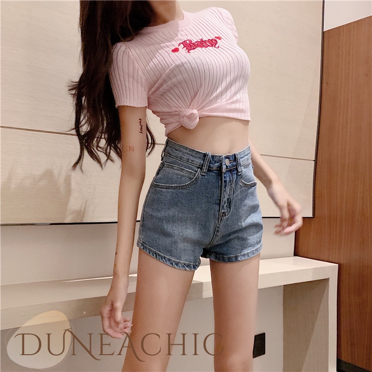 DUNEA Quần Short Denim Lưng Cao Kiểu Dáng Đơn Giản Quyến Rũ Cho Nữ