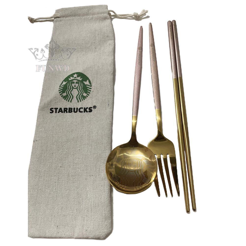 Bộ Muỗng Đũa Nĩa Starbucks Chất Liệu Inox Cao Cấp