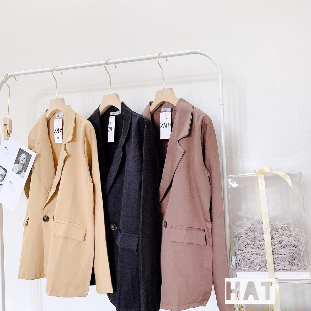 [ ảnh thật-sẵn] Áo khoác nữ balzer dáng rộng cúc màu trơn phong cách Hàn Quốc