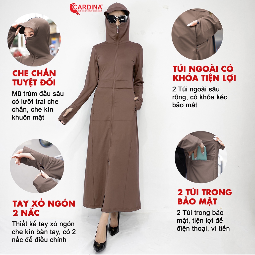 Áo Chống Nắng Nữ 𝐂𝐀𝐑𝐃𝐈𝐍𝐀 2 Lớp Dáng Dài Liền Thân Chất Thun Lạnh Nhật Cao Cấp Chống Tia UV Thiết Kế Lưới Tản Nhiệt 1BC