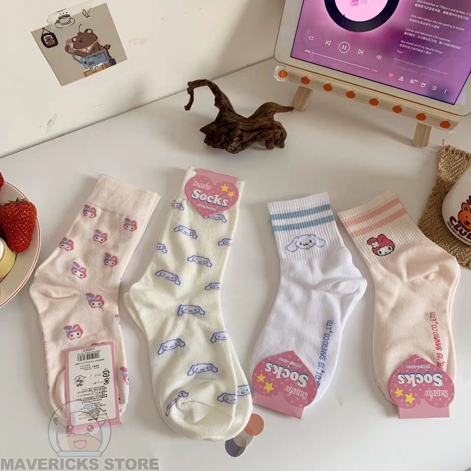 Vớ Cotton Mỏng Họa Tiết Hoạt Hình Melody/Chó cinnamon Kiểu Nhật Bản Dễ Thương Cho Nữ