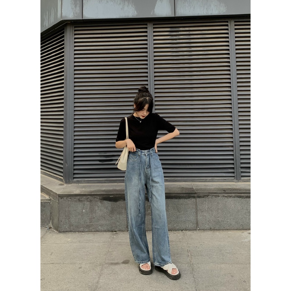 Quần jeans culottes trơn kèm dây buộc đai Q440 SUSTORE