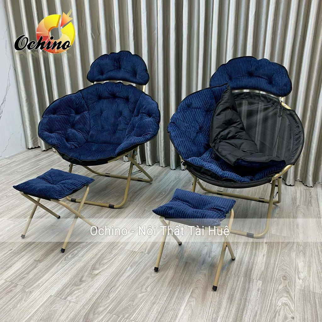Ghế Tựa Lưng Thư Giãn Hình Vỏ Sò Kèm Ghế Nhỏ Để Chân (Đủ Màu)
