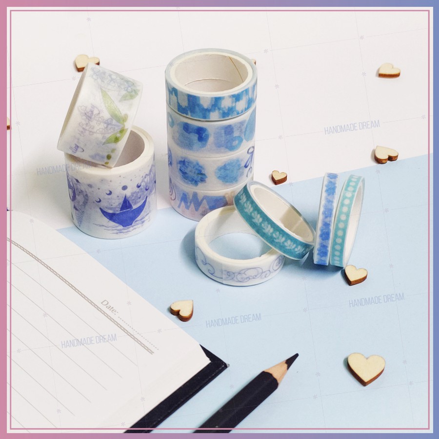 Bộ 10 Cuộn Washi Tape Tone Màu Xanh Biển