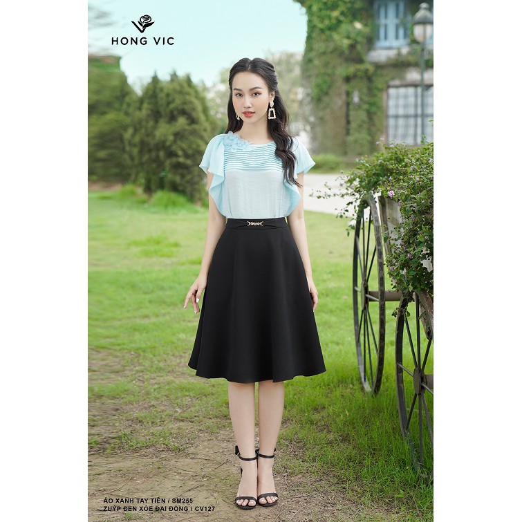[Mã LT50 giảm 50k đơn 250k] Áo nữ thiết kế Hongvic xanh tay tiên SM255