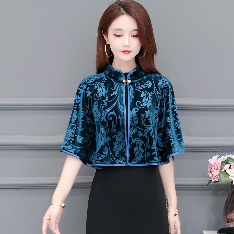 Đầm Sườn Xám Ngắn Dáng Rộng Bằng Vải Nhung Phong Cách Phương Tây Thời Trang Mùa Thu Mới