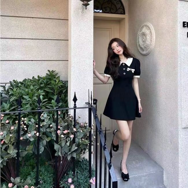 COZOK Đầm Tay Ngắn Cổ Bẻ Dáng Ôm Thời Trang Xinh Xắn Cho Nữ