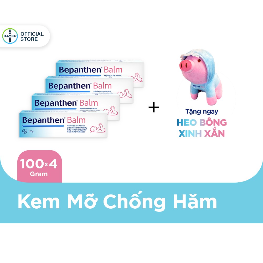 Combo 4 Kem chống hăm Bepanthen Balm dạng kem mỡ 100g/tuýp - Tặng 1 heo bông