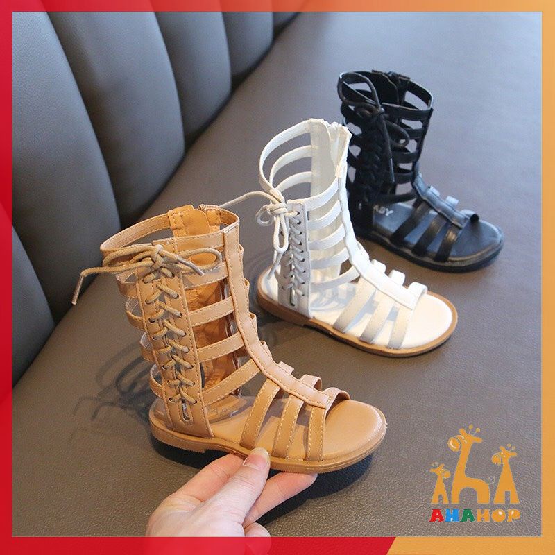Giày sandal chiến binh cho bé gái khóa kéo phối dây thắt cổ cao cực chất phong cách Hàn Quốc cho bé từ 1-5 tuổi V183