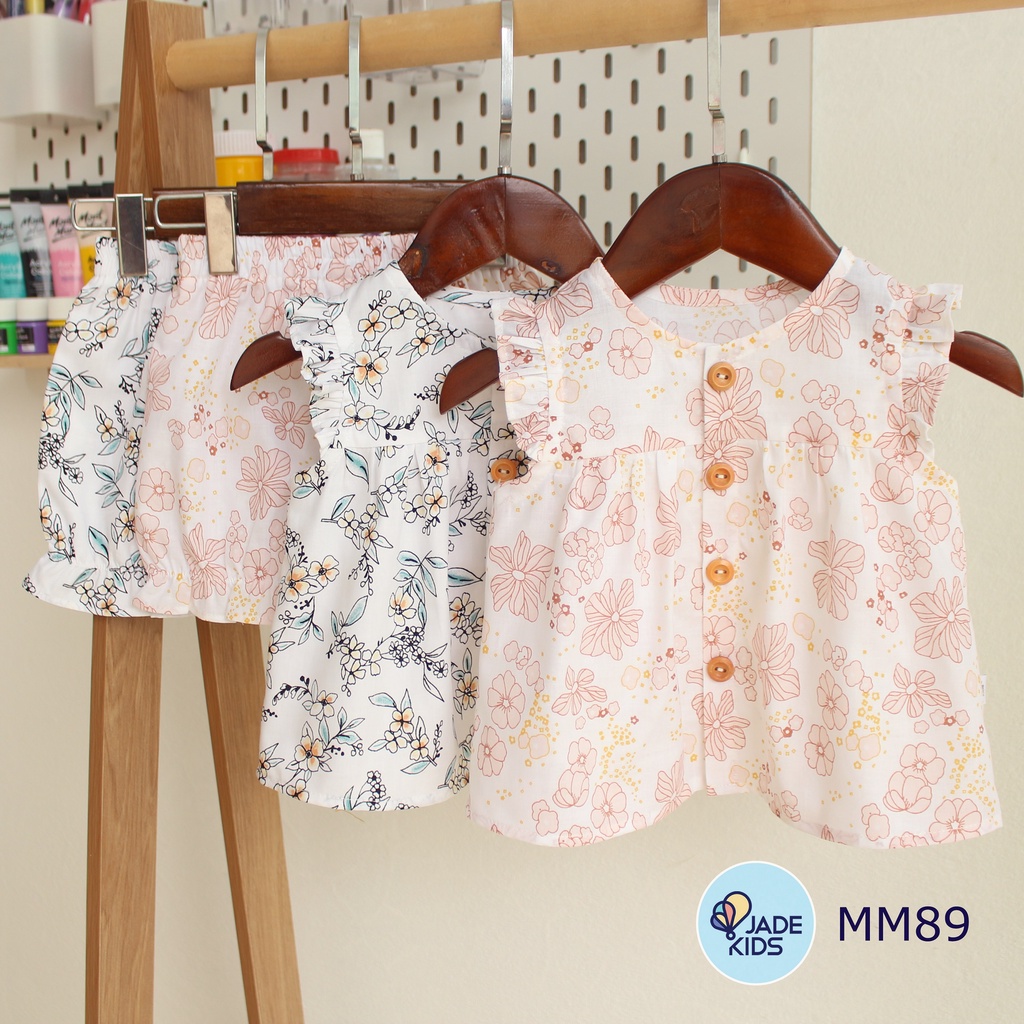 Bộ cộc cánh tiên cho bé gái JADEKIDS | Bộ đồ bé gái vải thô cotton 100% thoáng mát cho bé ngày hè 7kg-17kg