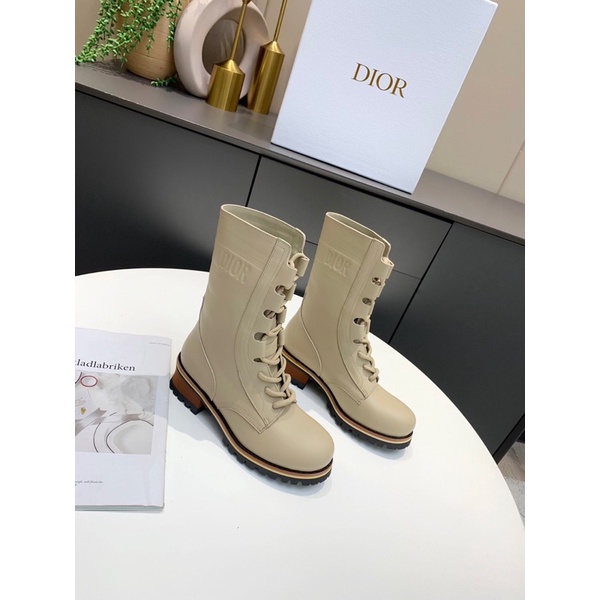 boot nữ cao cổ da bò trơn nhập khẩu dây buộc đế cao cấp dior CD