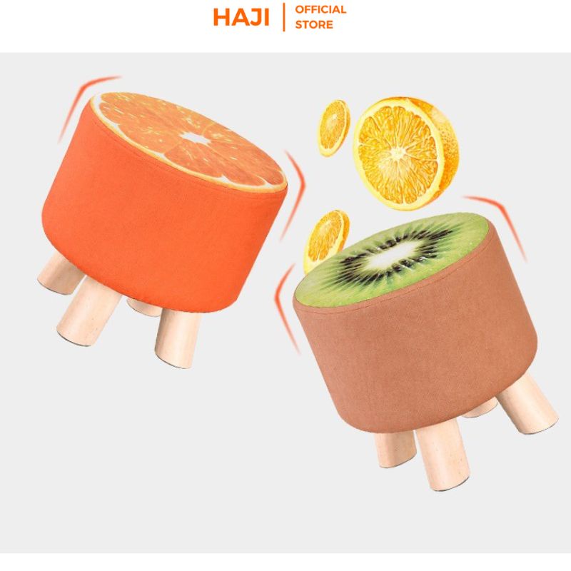 Ghế đôn HAJI chân gỗ sồi chống trầy sàn hoạ tiết trái cây xinh xắn GĐHQ