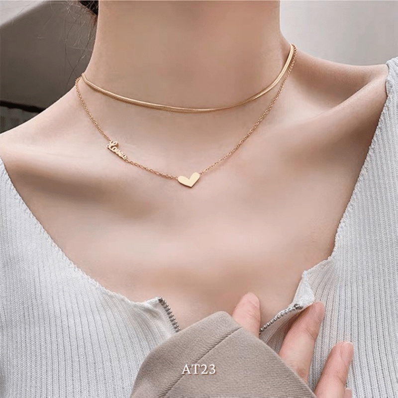 Dây chuyền titan không đen gỉ sợi đôi mặt tim mạ vàng nữ tính thanh lịch Annie AT23