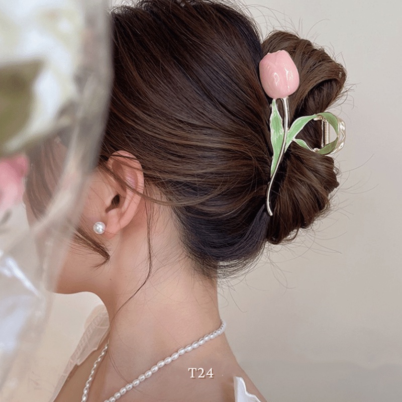 Kẹp tóc hình hoa Tulip màu hồng cho nữ Hottrend Thời Trang Mùa hè giá tốt Mely T24
