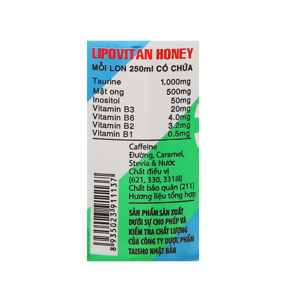 Thùng 24 lon nước tăng lực Lipovitan mật ong 250ml